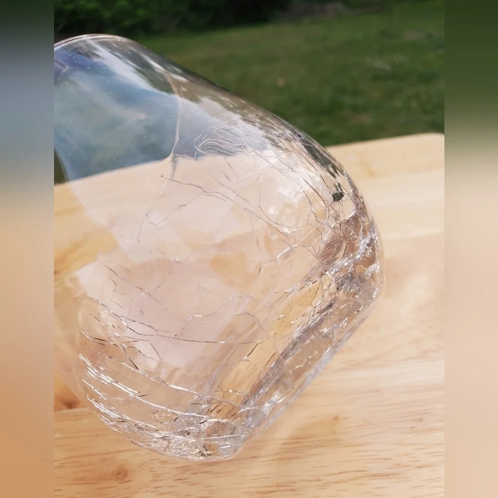 Pier 1 Angled Rim Crackle Stemless Blown clear Glass Cup‎